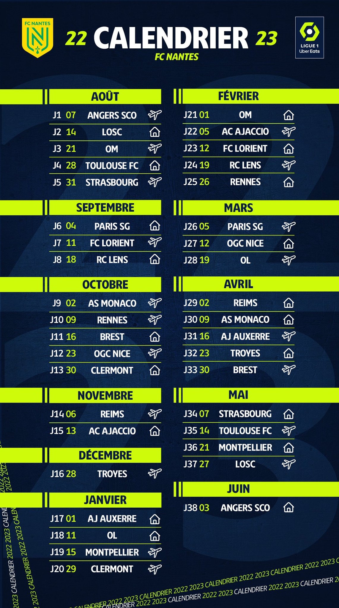 LanMori 🔰 on Twitter: "Le calendrier 2022/2023 Des canaris...💛💚 https