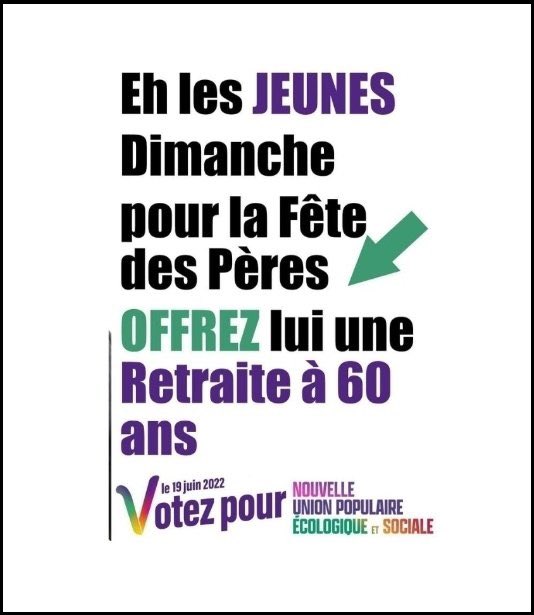 Idée cadeau de #fêtedespères : la retraite à 60 ans ! Mitterrand 1982 Mélenchon 2022 #NUPES ✌️ #VcommeVictoire #legislatives2022 #legislatives #JeVoteNUPES #JeVote