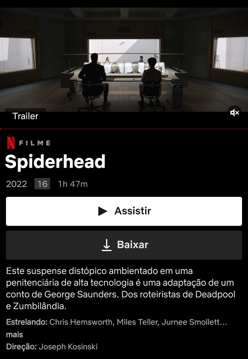 JurneeSBR's tweet photo. Spiderhead já está disponível na Netflix Brasil! https://t.co/PLDnZnFFNZ