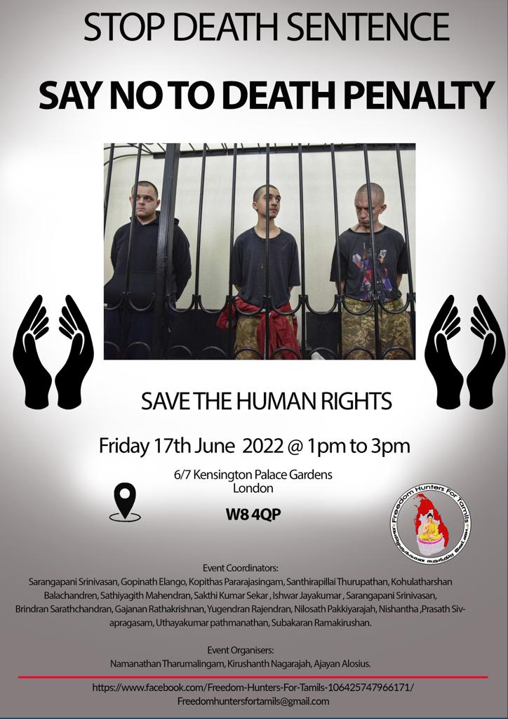 hunters_for's tweet photo. The Freedom Hunters For Tamils have organised a protest in front of Russian Embassy on 17.06.2022 to save the lives of three soldiers and their Human Rights https://t.co/1Nh1KkjJvS
