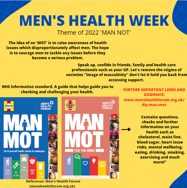 This week is Men's health week. 
Men: It's time for your MOT

#MensHealthWeek2022 #MensHealthWeek #DIYManMOT #GetyourMOTmen #letsendthisstigma
