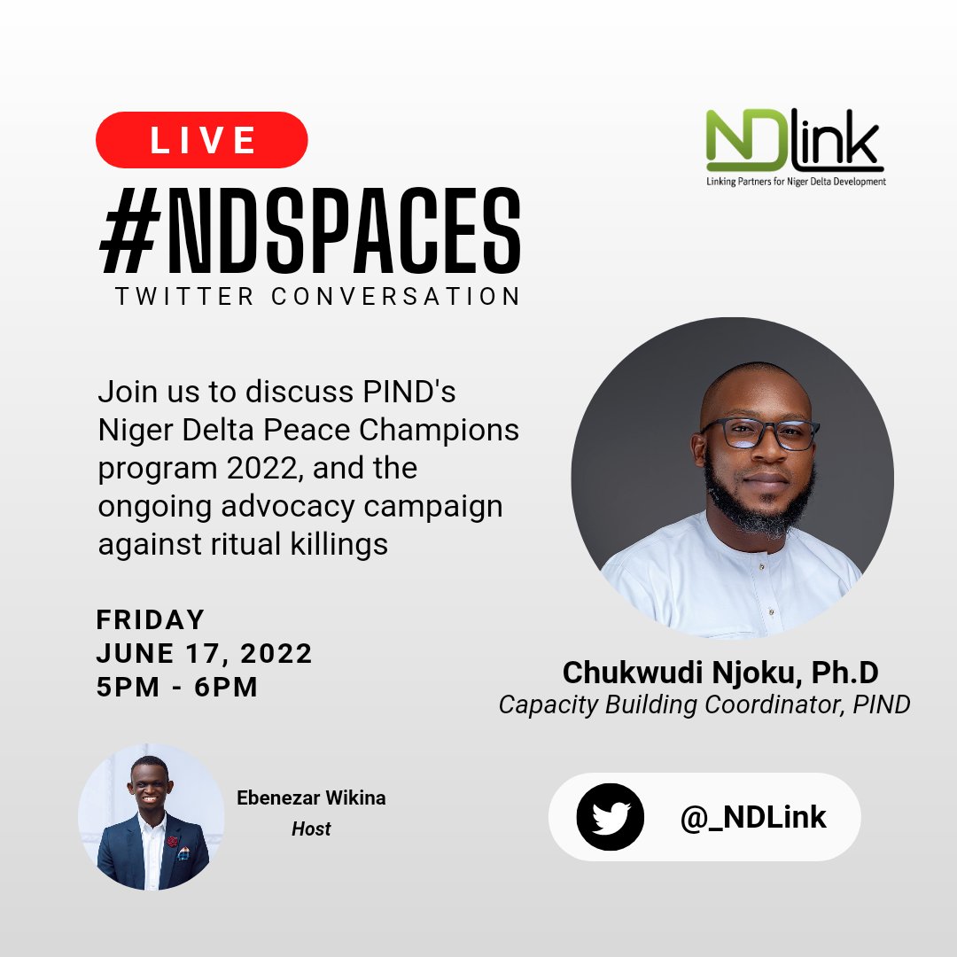 _NDLink's tweet photo. REMINDER: We are speaking with Dr @ChuddyPeter today by 5pm
🚨 Set a reminder here - https://t.co/Z7WpKT7UK9
#NDSpaces #NDLink #PINDFoundation https://t.co/xsV2mESMmA