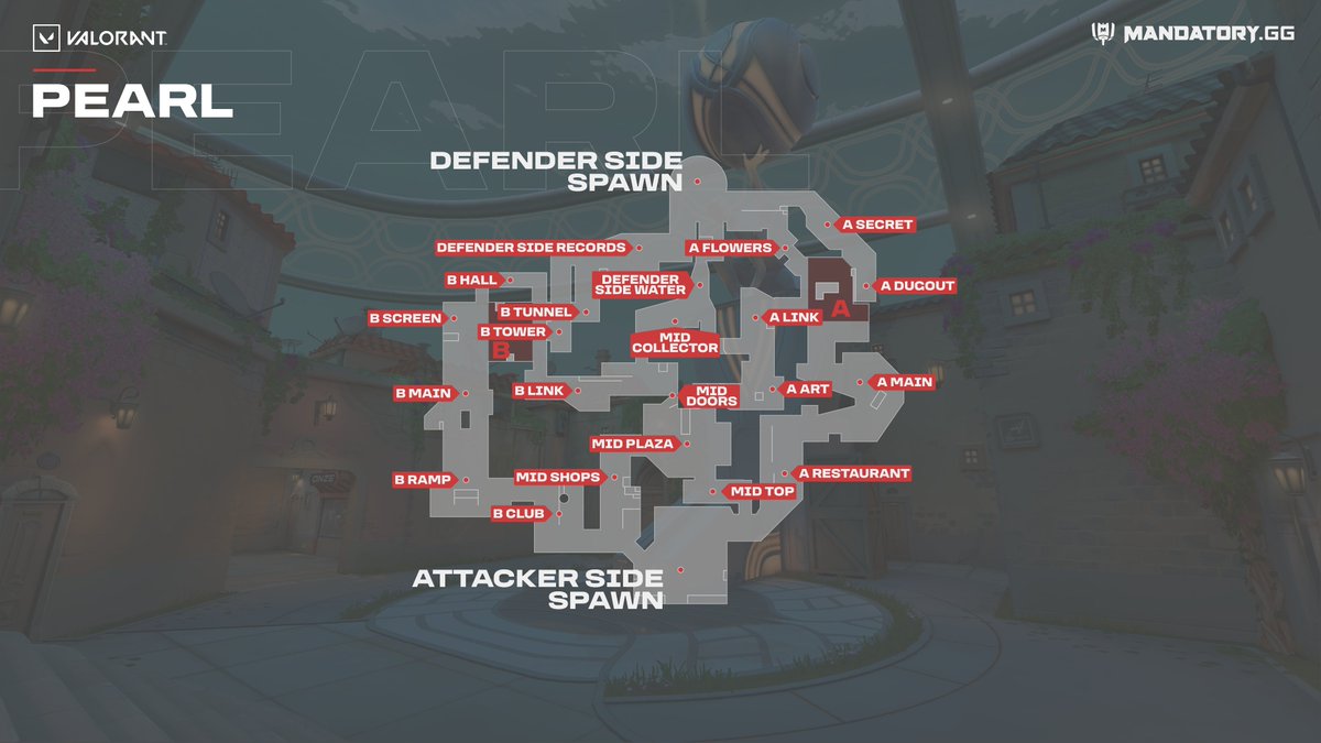 Вот вам свежая карта #Pearl из #VALORANT, чтобы вы уже сейчас смогли подготовиться и придумать свои тактики-галактики 🐙
