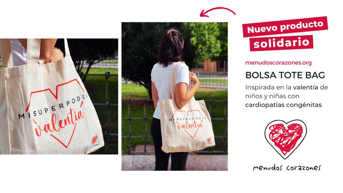 Las niñas y los niños con #cardiopatíascongénitas afrontan retos extraordinarios cada día. Esta bolsa (100% de algodón orgánico) está inspirada en su valentía. Pídela en nuestra página web y estarás dando tu apoyo a estos pequeños guerreros y sus familias: menudoscorazones.org/colabora/produ…