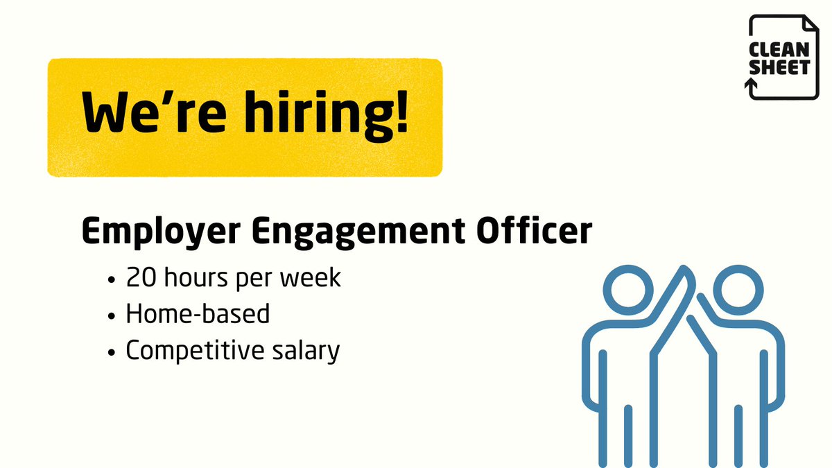 CleanSheet_UK's tweet photo. Join our team!

We're hiring an Employer Engagement Officer to join the Clean Sheet team.

Apply here: https://t.co/SDAksAsmQo https://t.co/mtWs3MET83