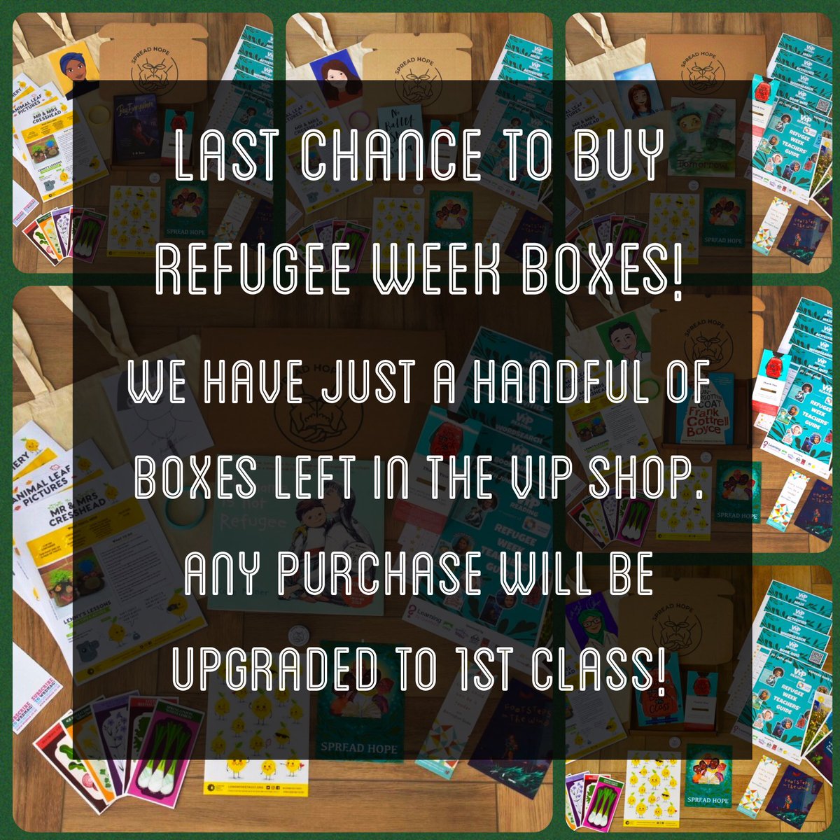 VIPreading's tweet photo. 🌱 #SpreadHope22 🌱
All #RefugeeWeek boxes have been dispatched - just a few left
1 x FULL SET
2 x Unforgotten Coat
1 x Boy, Everywhere
2 x No Ballet Shoes
5 x Tomorrow
1 x My Name is Not Refugee
1 x TBATBOTC
✅ https://t.co/g4EGrciUei
🎉 Free upgrade to 1st class delivery! https://t.co/hYiijtPkED