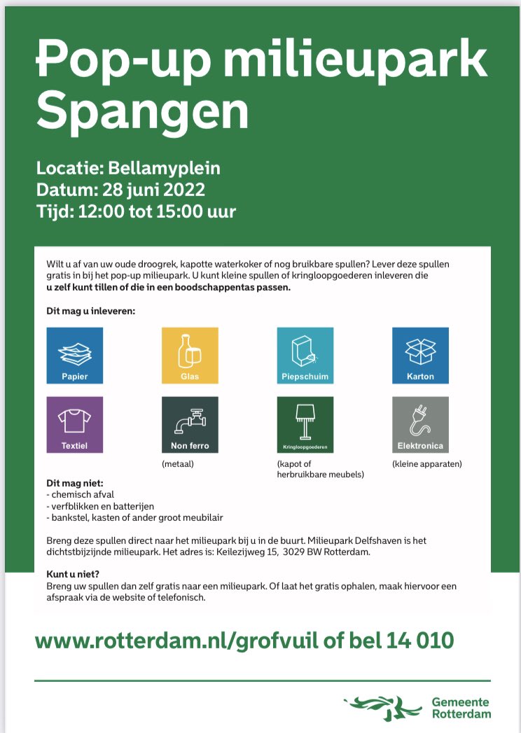 Lever gratis je oude spullen in op het Bellamyplein, volgende week dinsdag 🧹📺🖌🪑🛋👕