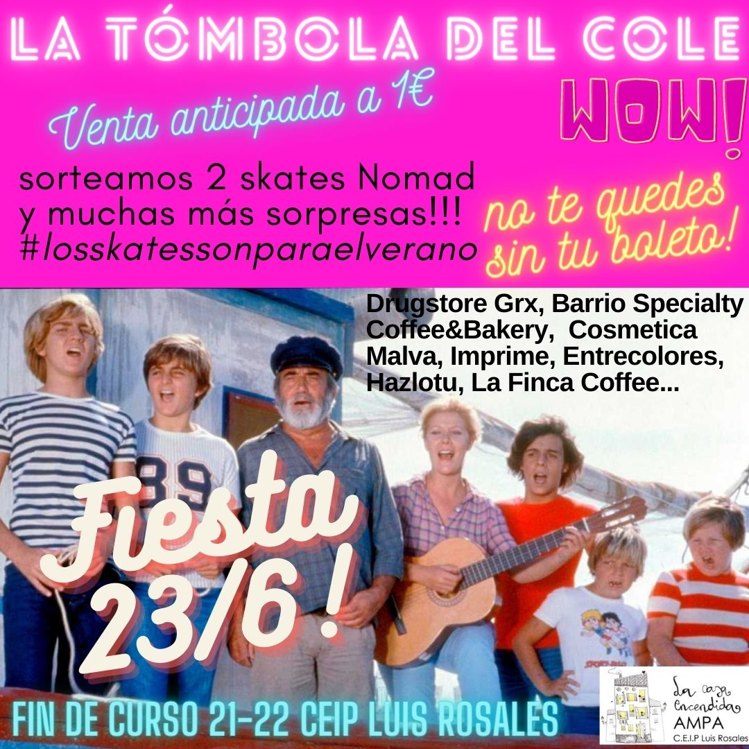 RosalesAmpa's tweet photo. 🎉 La Fiesta Fin de Curso del próximo jueves 23 de junio 18:00h trae una *TÓMBOLA DEL COLE* por todo lo alto 🤩e incluye skates valorados en 99,95€ 🤯
No te lo pierdas 🍀1 boleto x 1€🍀
Preguntad en vuestros grupos para la compra anticipada de boletos. No te quedes sin ellos 😉 https://t.co/aKvYC3h8yS