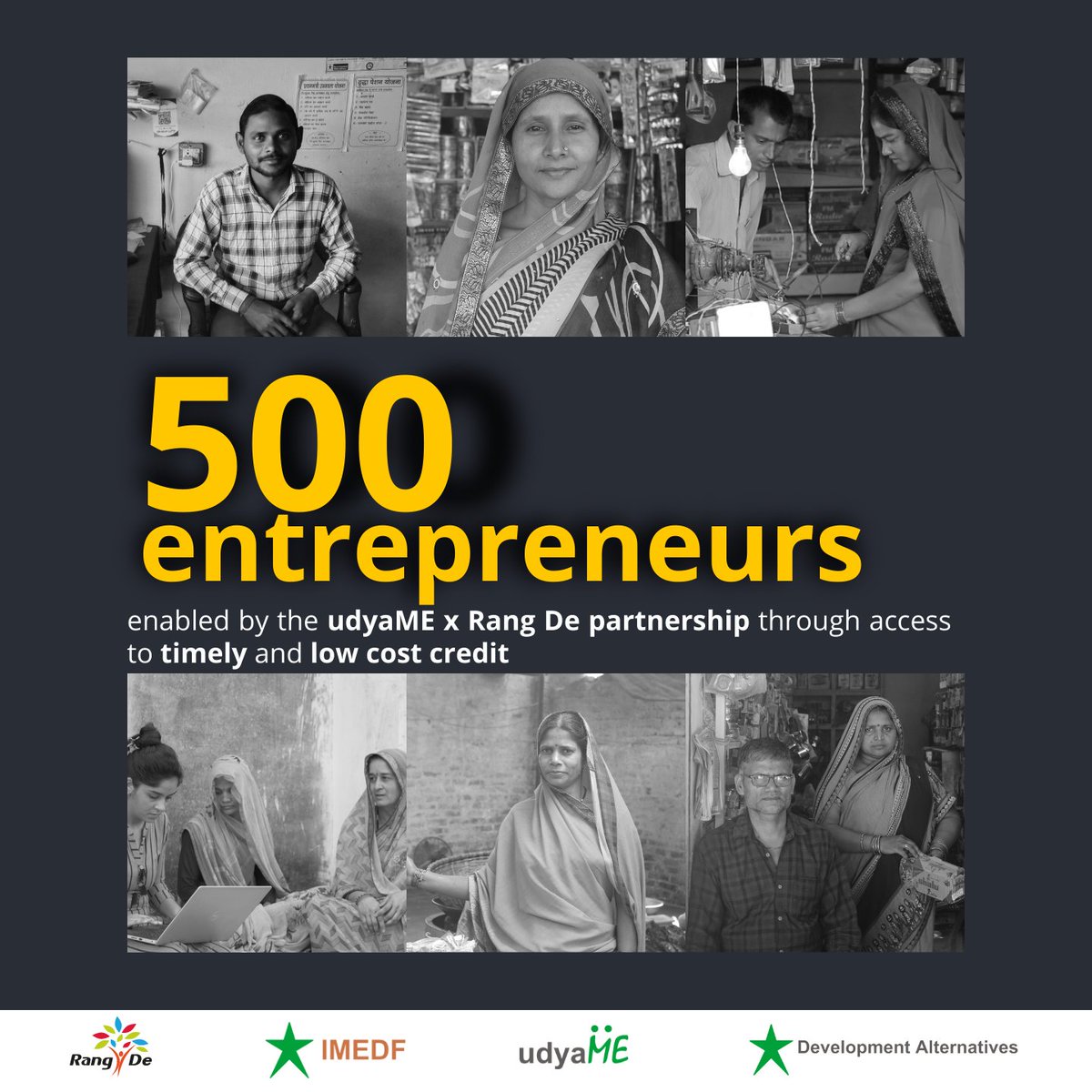 udyaME x <a href="/WeAreRangDe/">Rang De</a>  has enabled 500+ entrepreneurs so far. 
 
udayMe (udyame.in) a 'one stop shop' for micro-entrepreneurs, is incubated by Indian Micro Enterprise Development Foundation of the <a href="/DAperspectives/">Development Alternatives</a>. 

#SAMudyam #JobsWeMake #inclusiveentrepreurship