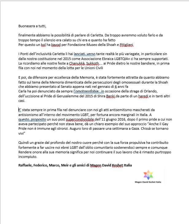 DavidKeshet's tweet photo. ieri sera una iniziativa TOP di @MuseodellaShoah @IlPitigliani x ricordare la ns amica #CarlaDiVeroli
C'eravamo, i suoi amici di #MDKI, e riportiamo quanto è stato letto 🏳️🌈✡🏳️🌈✡ @PaolaVaccari @aureliomancuso @SimonaSr29 @EsterP8 @annapaolaconcia @flaminiasabate1 #17Giugno https://t.co/HKixJXc9UC