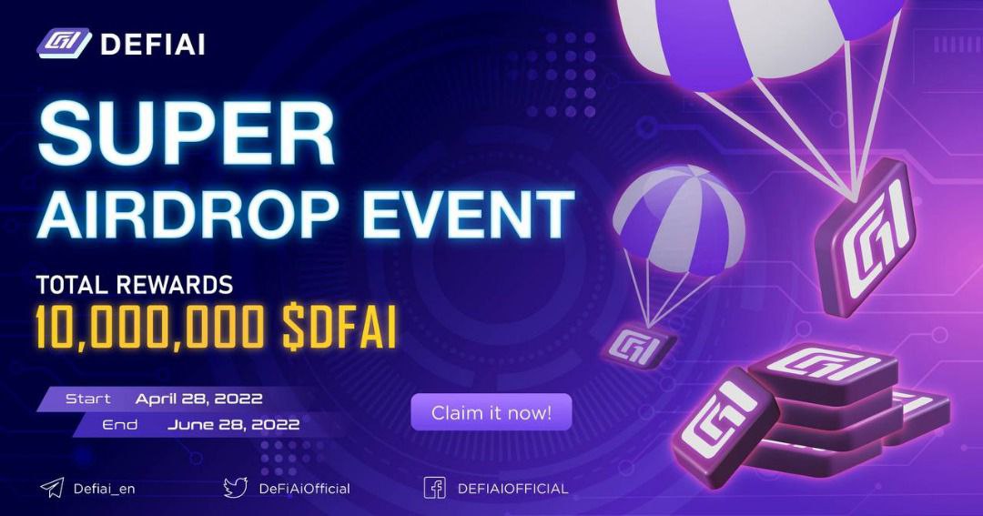 🔰 DEFIAI Airdrop
🎁 Reward Pool: 10,000,000 $DFAI
👥 Referral: Top 20 Referrals
🧶 Rate: ⭐️⭐️⭐️⭐️⭐️
🗓 Ending Date: 28th June, 2022

📚 Airdrop Link: defiai.vip

‼️ More Info | <a href="/DeFiAiOfficial/">DeFiAi 2.0</a>  | telegram.me/defiai_en

📡 Website: defiai.vip #Airdrop