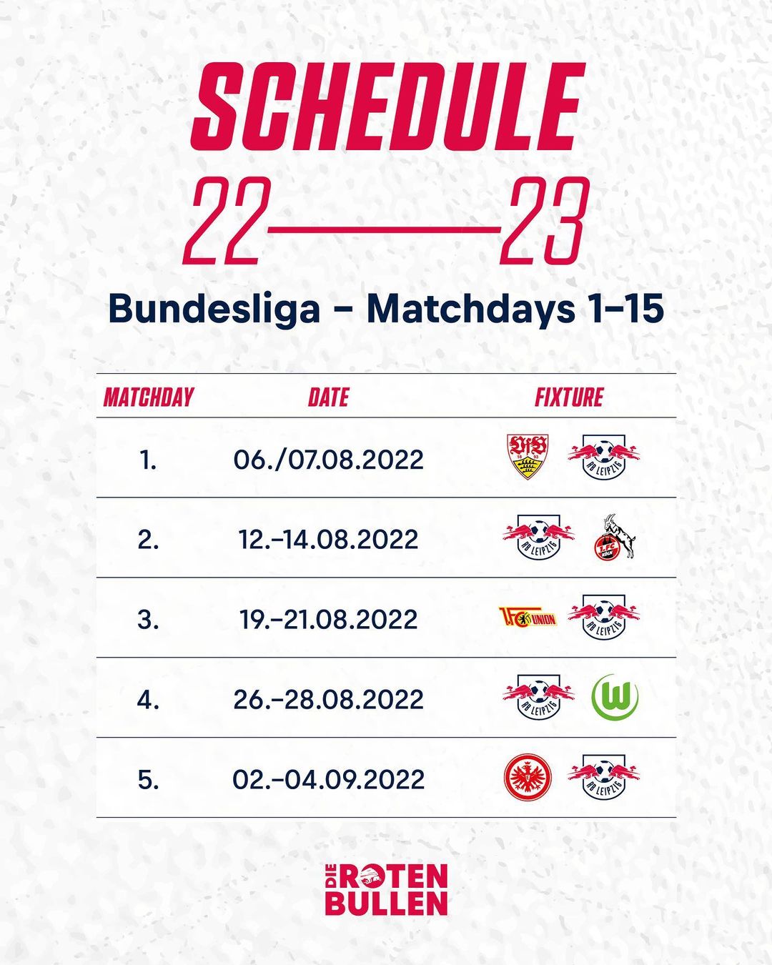 Rb Leipzig English Calendars Out Our Bundesliga 22 23 Fixtures Up Until The Winter Break Weareleipzig T Co Avyge7lzkn Twitter