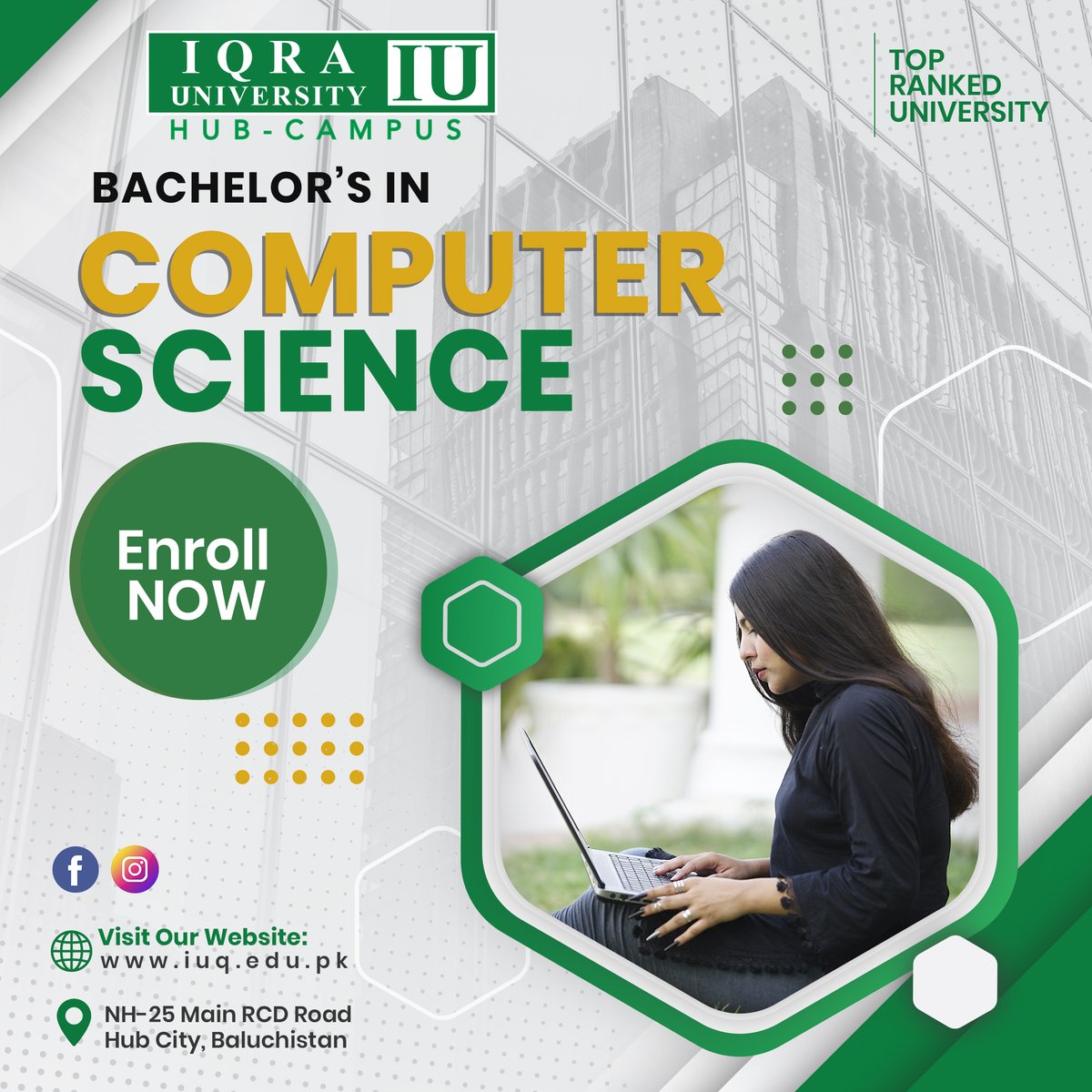IUQuetta's tweet photo. Enroll yourself now in IQRA University HUB in Computer Science, designed to equip you with problem-solving, critical thinking, and complex analytical skills required to stand out in the exciting, ever-developing IT industry.
#IqraUniversityHub #ComputerSciences #AdmissionsOpen https://t.co/AgANBaKIoi