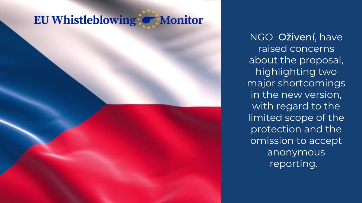 whistleblowing's tweet photo. 🇪🇺🚨EU Whistleblowing Monitor Update🚨🇪🇺

Czechia 🇨🇿: Progress at last as amended draft #whistleblowing law moves forward after months of delay

Read full update on the #EUWhistleblowingMonitor ➡https://t.co/IDv19Bx9rb https://t.co/QiuKGoRCPj