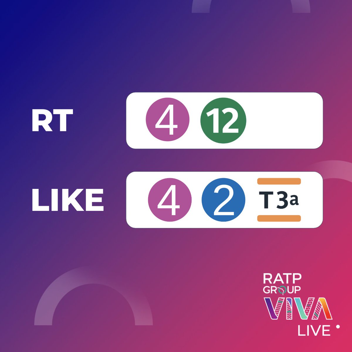 [🚨 TRICHERIE INTERDITE 🚨]
#Vivatech c'est demain à Porte de Versailles ! ✨
Vous savez vous y rendre, pas vrai ?
Trouvez la bonne solution : 🔁 ou ❤️ ?

#RATPGroupVivaLive #RATPGroup #RATP