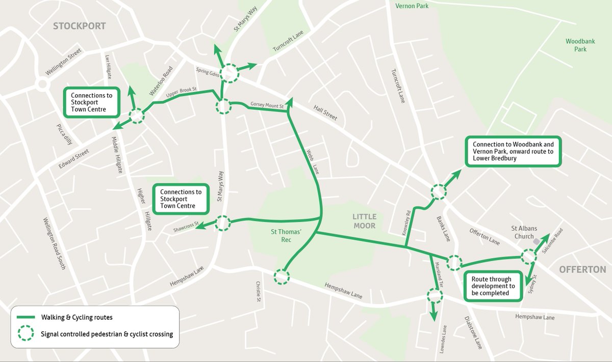 SKWalkCycle's tweet image. We're pleased to announce that our Offerton to Stockport walking and cycling route is now fully open (bar the Battersby Hat site of course!) 

More info here: stockport.gov.uk/news/new-walki…

And a map of the routes below: