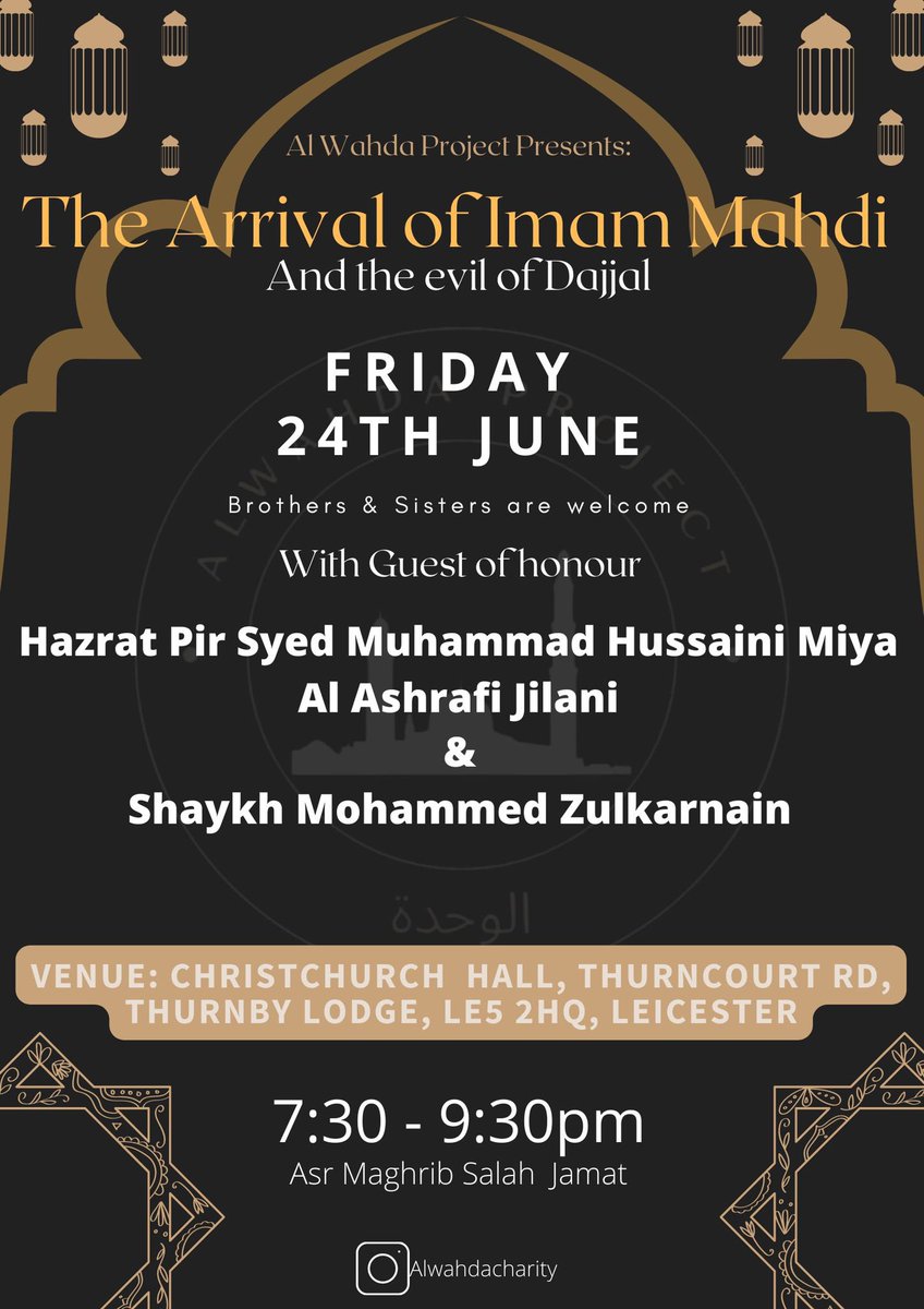 SunniEventsLeic's tweet photo. Next week in #Leicester we have 3 events taking place featuring 2 talks by @husainiashraf92 and @Hafiz_Ather and a gathering with Naat reciter Owais Raza Qadri @BulbuleMadina 

See images for full details.

#IslamicEvents #SunniEvents #AhlusSunnah https://t.co/Sfwvjeg6Vk