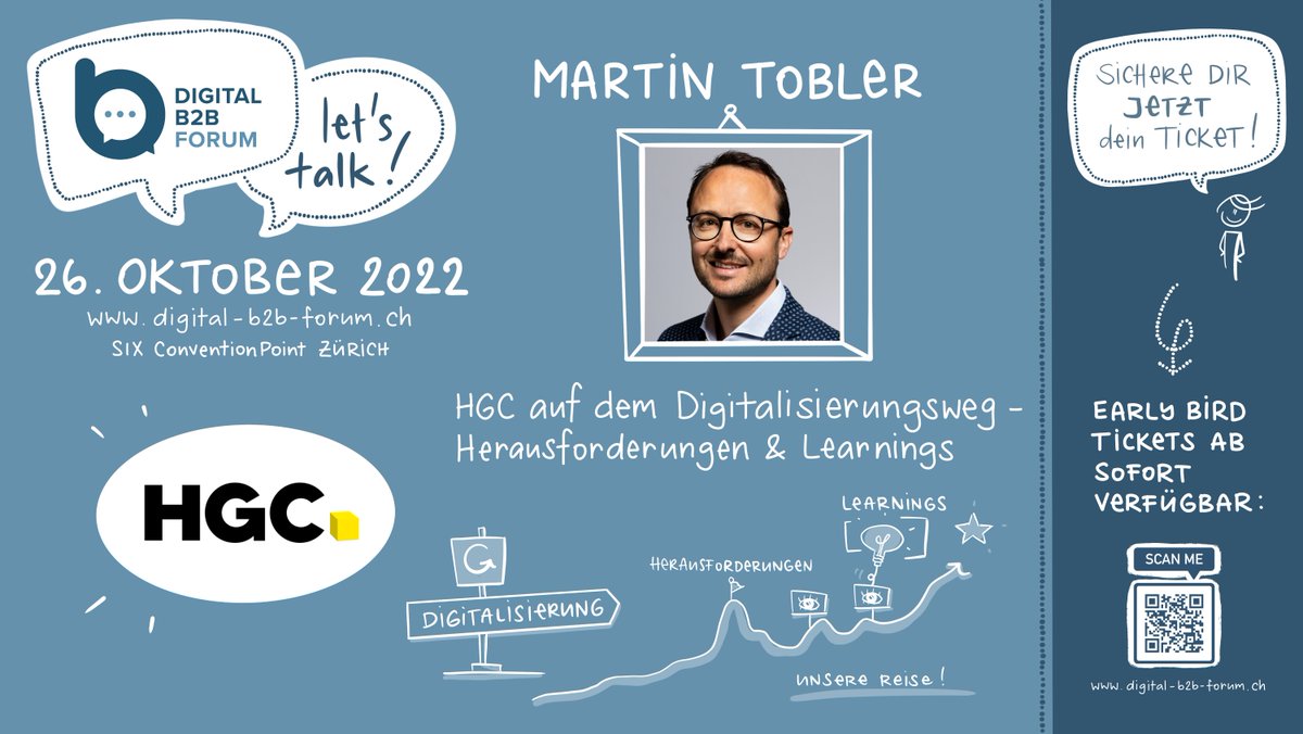 Die HG Commercial auf dem Digitalisierungsweg. Welche Herausforderungen haben sie dabei gemeistert und welche Learings daraus gezogen? Martin Tobler, CEO der Unternehmung referiert darüber am Digital B2B Forum am 26.10.2022 in Zürich - Jetzt Early-Bird-Ticket sichern!