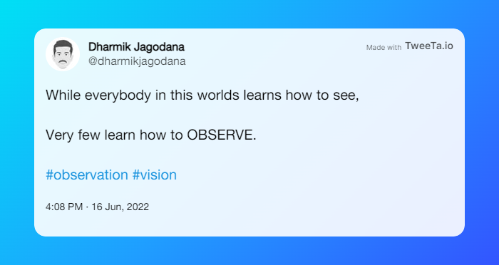 Tweeta_io's tweet photo. Rightly said! @dharmikjagodana
#twitter #twitterimagebuilder #retweetimage #tweeta #tweettoimage #tweettoinsta #tweetpic #tweetsoninstagram #aesthetics
https://t.co/W1h4e23VMZ https://t.co/ZiGHCAoPy2