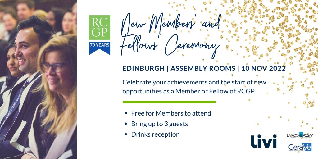 Our New Members' and Fellows' Ceremony is back for 2022! 

Celebrate becoming a newly qualified GP or Fellow with the College at our Ceremony in Edinburgh.  

📅Thursday 10 November 2022 
🏛️The Assembly Rooms, Edinburgh 
👉Book now sforce.co/3NZfAIy