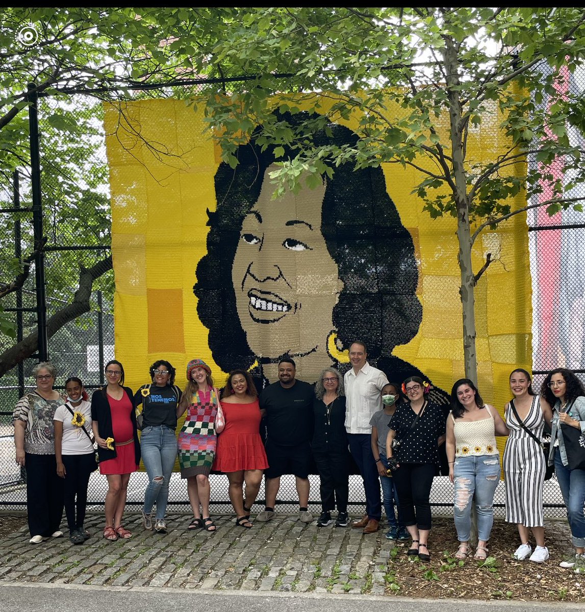 carmencommunit1's tweet photo. The unveiling of the fully crocheted Sonia Sotomayro Mural in NYC. Thank you to all the crochet artist around the world who made this possible. In just over a month, I was able to stitch altogether and make it for world yarnbomb day and Puerto Rican heritage weekend.Check out ig. https://t.co/HAEG7aT0EM
