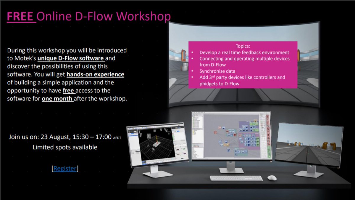 MotekMedical's tweet photo. Free Online D-Flow Workshop this August! 📣 You have an opportunity to get introduced to Motek’s unique D-Flow software and discover the possibilities of using this software. Share with your colleagues! For more information, follow the link ➡️ https://t.co/Jy3zJAH6HT https://t.co/oQTBUEmq2p