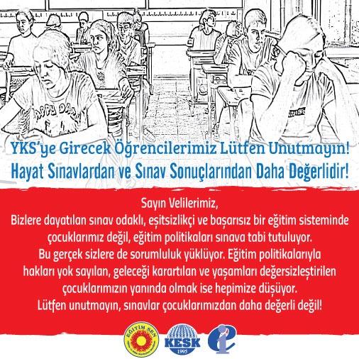 YKS’ye girecek tüm öğrencilere başarılar diliyoruz. Öğrencilerimiz lütfen unutmayın! Hayat sınavlardan ve sınav sonuçlarından daha değerlidir! 
#YKS2022