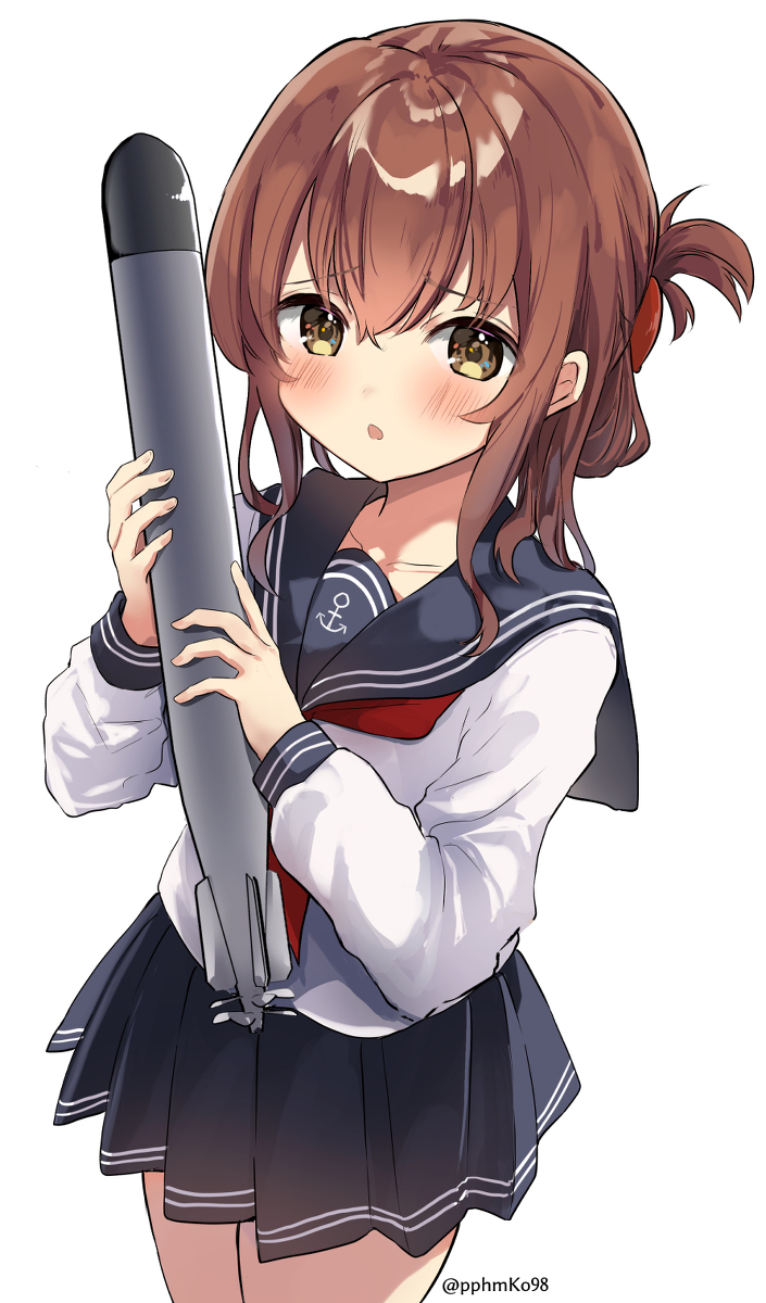 inazuma (kancolle) 1girl solo school uniform brown hair skirt serafuku folded ponytail  illustration images