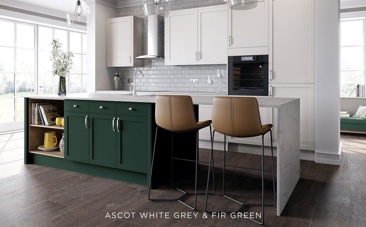 OnTrendKitchens's tweet photo. Thinking of using our new Fir Green as an accent colour? Fir Green looks great in a two tone kitchen and complements lots of colours in our colour palette.

#colourcombos #kitcheninspo https://t.co/BXM0a2ZW26
