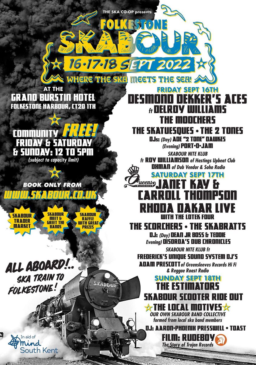 loveskabour's tweet photo. All steam ahead for SKABOUR 2022! Head over to https://t.co/qVJ62QRfMc to get your tickets NOW! #loveskabour #reggae #ska #sunseaska #lovefolkestone #kentmusicscene #festival #folkestone #folkestoneskabour #skabour2022 https://t.co/LOmjnVrk1F
