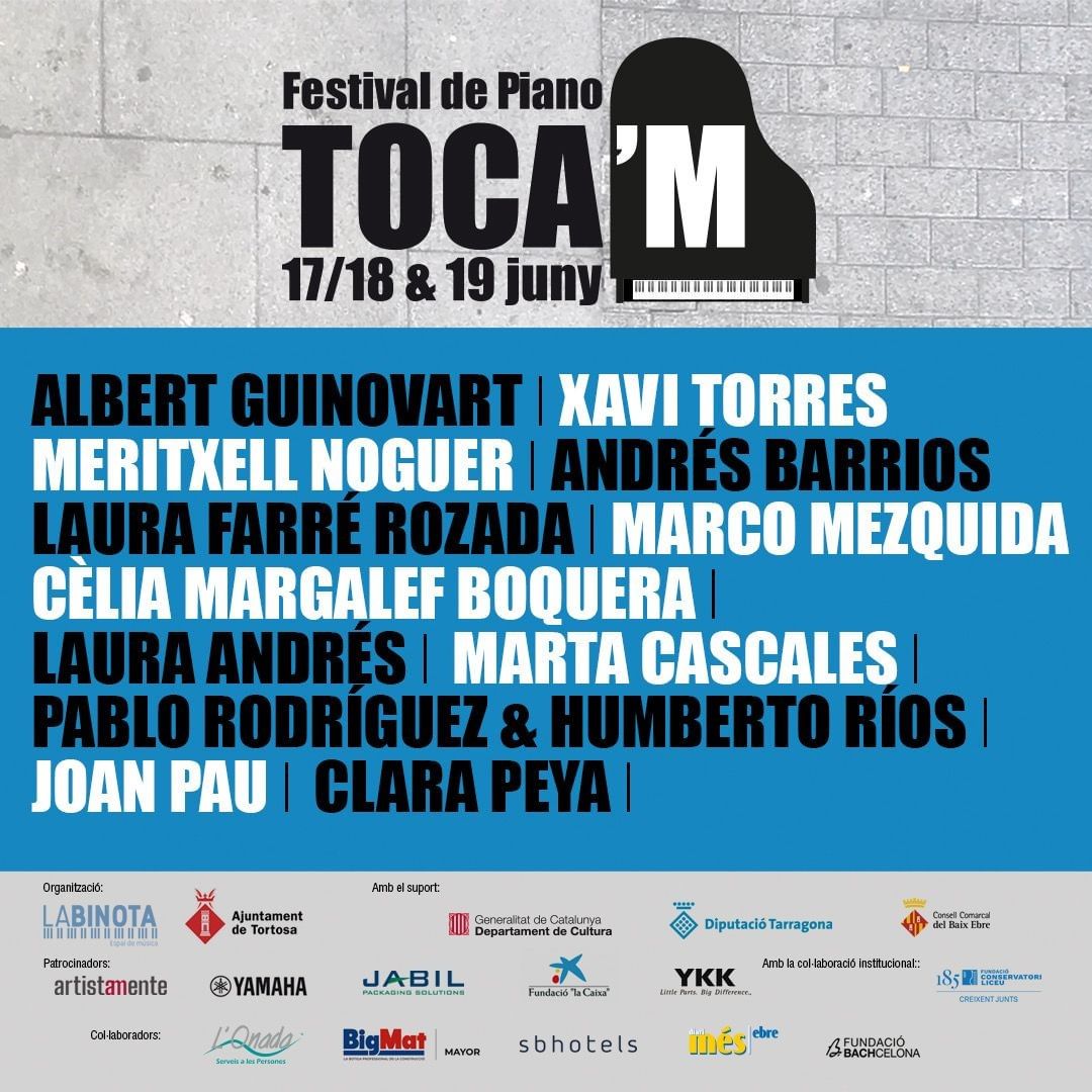 ERoigM's tweet photo. Este cap de setmana el piano serà protagonista a #Tortosa
No us ho perdeu!
🎹 Festival de Piano Toca'm
📅 17, 18 i 19 de juny
ℹ️ https://t.co/eewbLn5mzP
#Tocam #piano #festivaltocam #TortosaCultura #TerresdelEbre @CorLabinota @tortosacultura https://t.co/UAXLUyogym