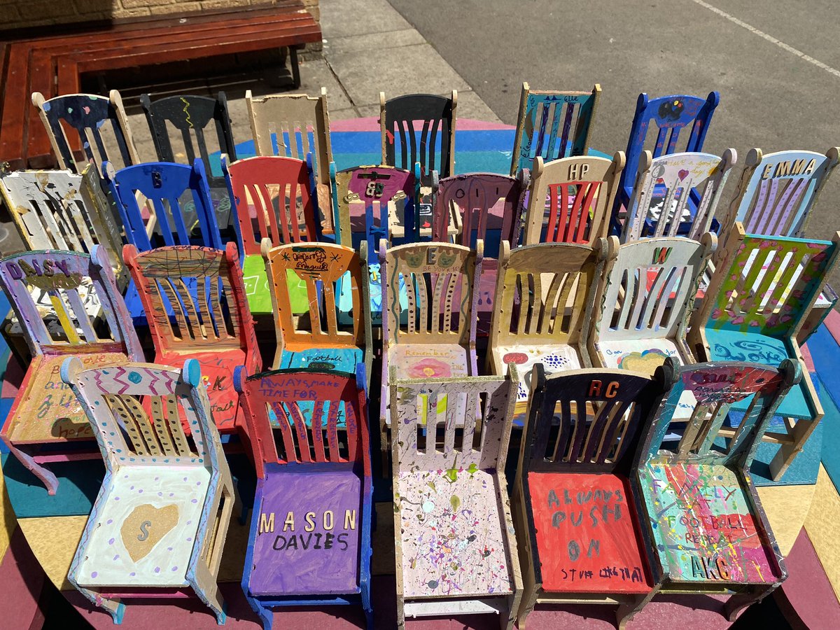 gilwern_school's tweet photo. #gilwernyear5 have completed the #futureisus project with @liamthewallace. Thank you! The chairs will be displayed later in the month at Linde Vista Gardens later in the month. #expressivearts #healthandwellbeing #enterprisingcreativecontributors https://t.co/CT4QGCyeMx