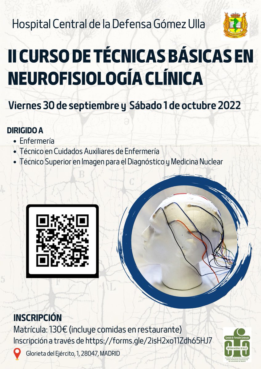 doctorfadineuro's tweet photo. II #Curso de Técnicas Básicas en #Neurofisiologia Clínica
🗓️ Viernes 30 sept y sábado 1 oct 2022
🏥 Hospital Central de la Defensa #GomezUlla (Madrid)
👉 Inscripción: https://t.co/8YnKEGNC5x
#Neuroformacion #NeurofisiologiaClinica #EEG #Potenciales #Sueño #MNIO https://t.co/RTAcbzkoCO