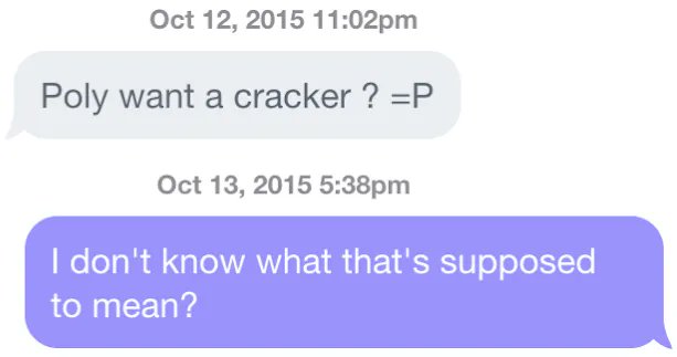 Bullet_Dodged's tweet photo. Except, I lied... I knew exactly what he was trying to say and it was a poor attempt at a joke #onlinedating #nothankyou #polyamorous https://t.co/lNkZZUAgXI