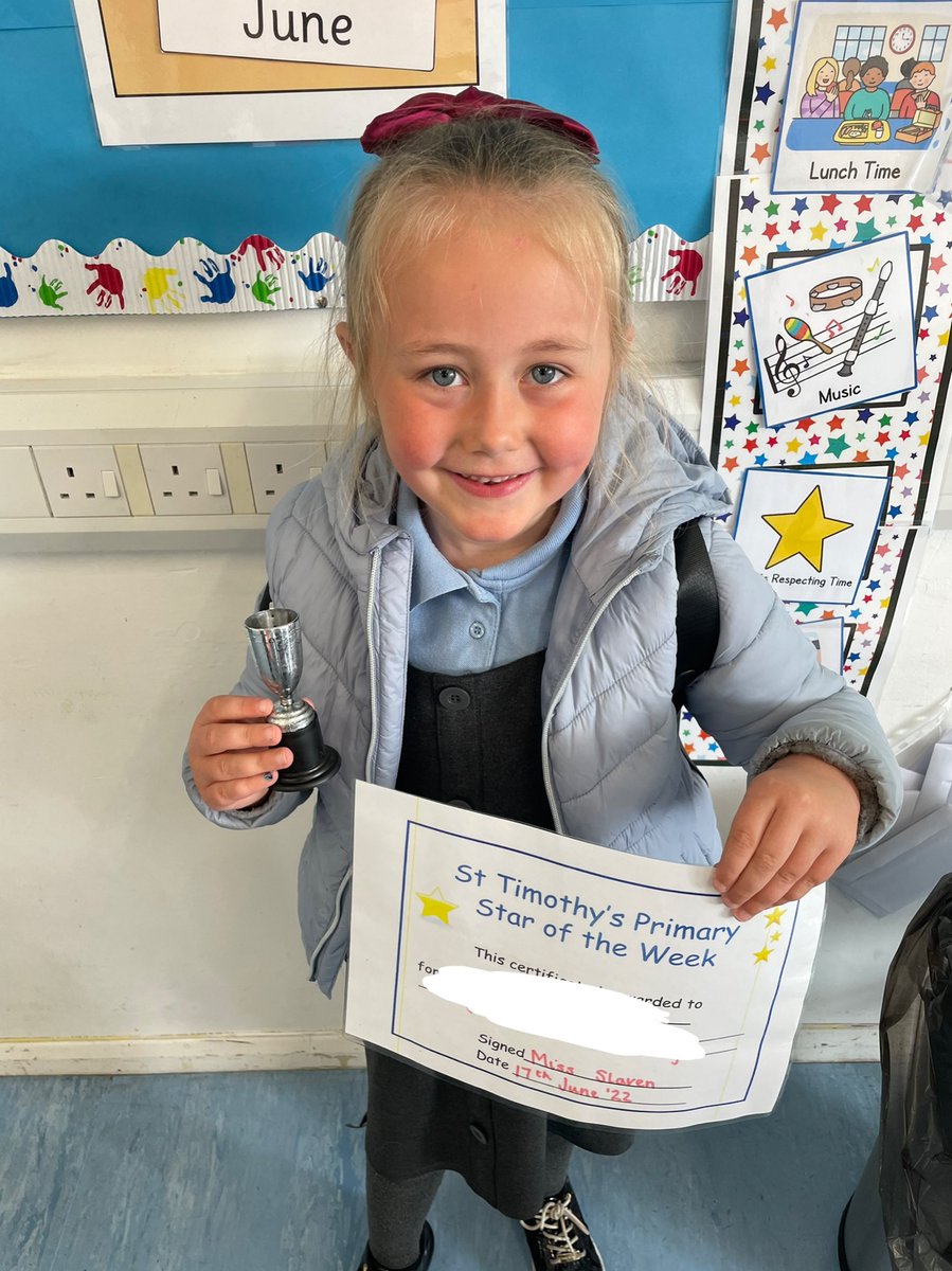 MissMSlaven's tweet photo. Congratulations to my Star of the Week E 🥰 I am so proud of this wonderful girl, she continues to be so kind and thoughtful to staff and peers alike. Keep up the excellent work! @StTimothysG41 https://t.co/DSsRWHjJuh