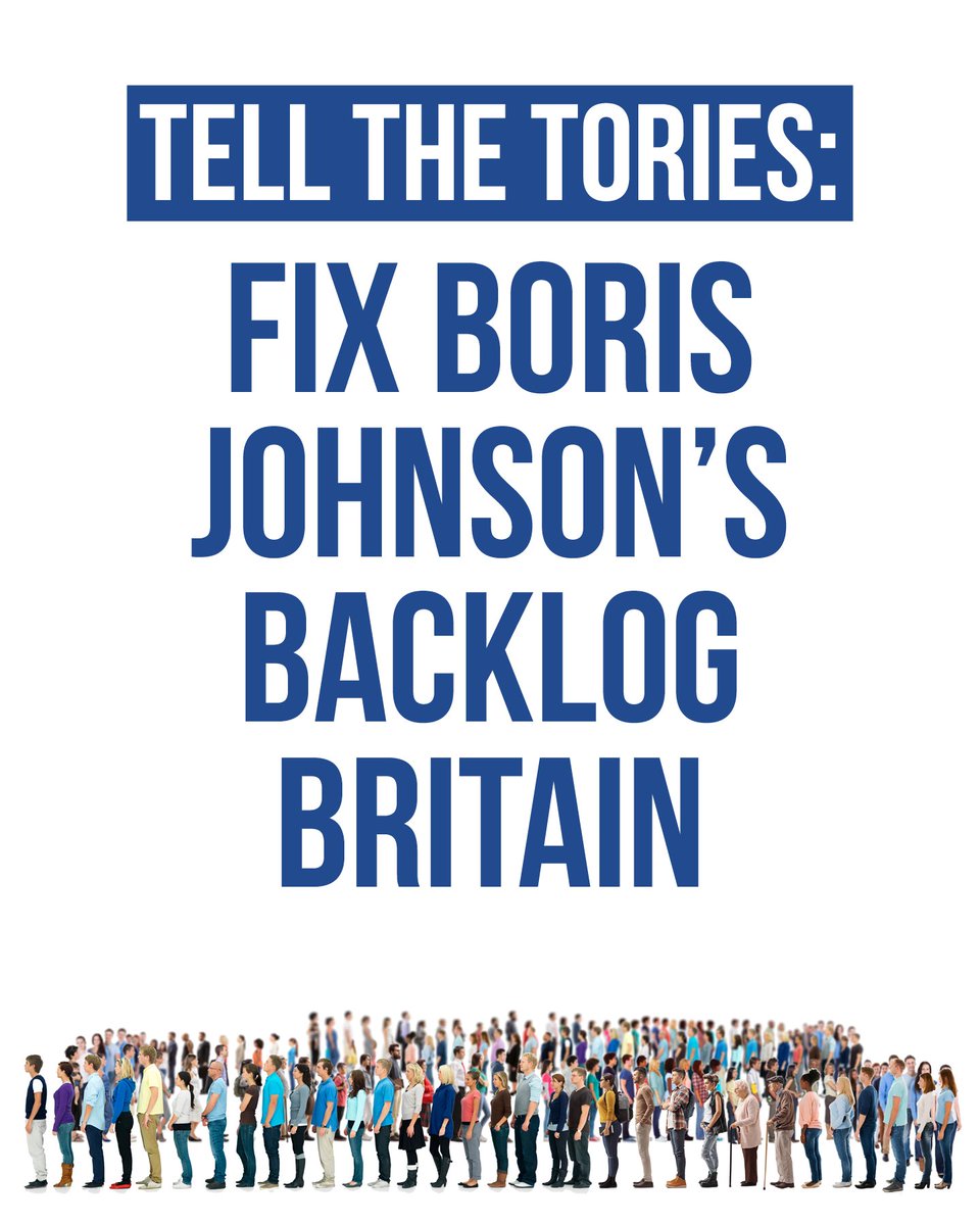 UKLabour's tweet photo. Huge waits for passports and driving licences.
 
Huge queues at airports.
 
Huge waiting lists for healthcare and court dates. 
 
Welcome to Boris Johnson’s Backlog Britain. https://t.co/BHlkK0QKOR