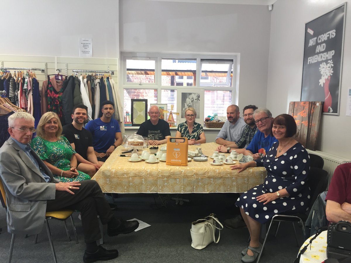 AgeUKSalford's tweet photo. We are delighted to have been presented with a defibrillator donated by #M3Perform at Critchley Community Hub to support visitors and local community. Thank you to everyone who joined us @RLong_Bailey MP and Local Councillors @StuDickman, @Cammell4Swinton and Heather Fletcher. https://t.co/k3kTSnRIeK