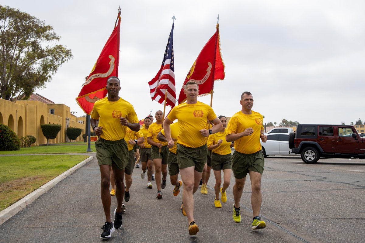 USMC's tweet image. New #Marines conduct a motivational run at @MCRD_SD, June 16.

The motivational run is the last physical fitness event in recruit training, and the first time the friends and family see their new Marines.  

#USMC #BootCamp