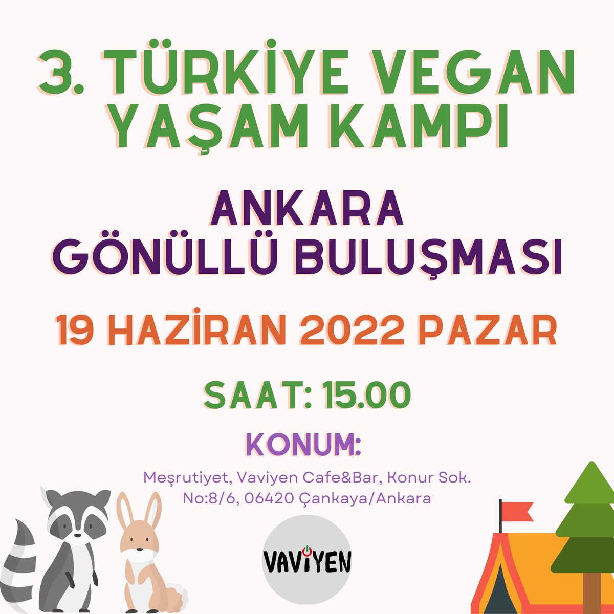 📍Ankara

3.Türkiye Vegan Yaşam Kampı tanışma ve gönüllü toplantısının 2.sini Ankara'da düzenliyoruz!

Buluşmada bir araya gelmeye hazır mısınız Ankaralılar? 🤩

Kampa katılacak olan, katılmayı düşünen ve kampa katkı sunabilecek herkesi toplantıya bekliyoruz!💚
