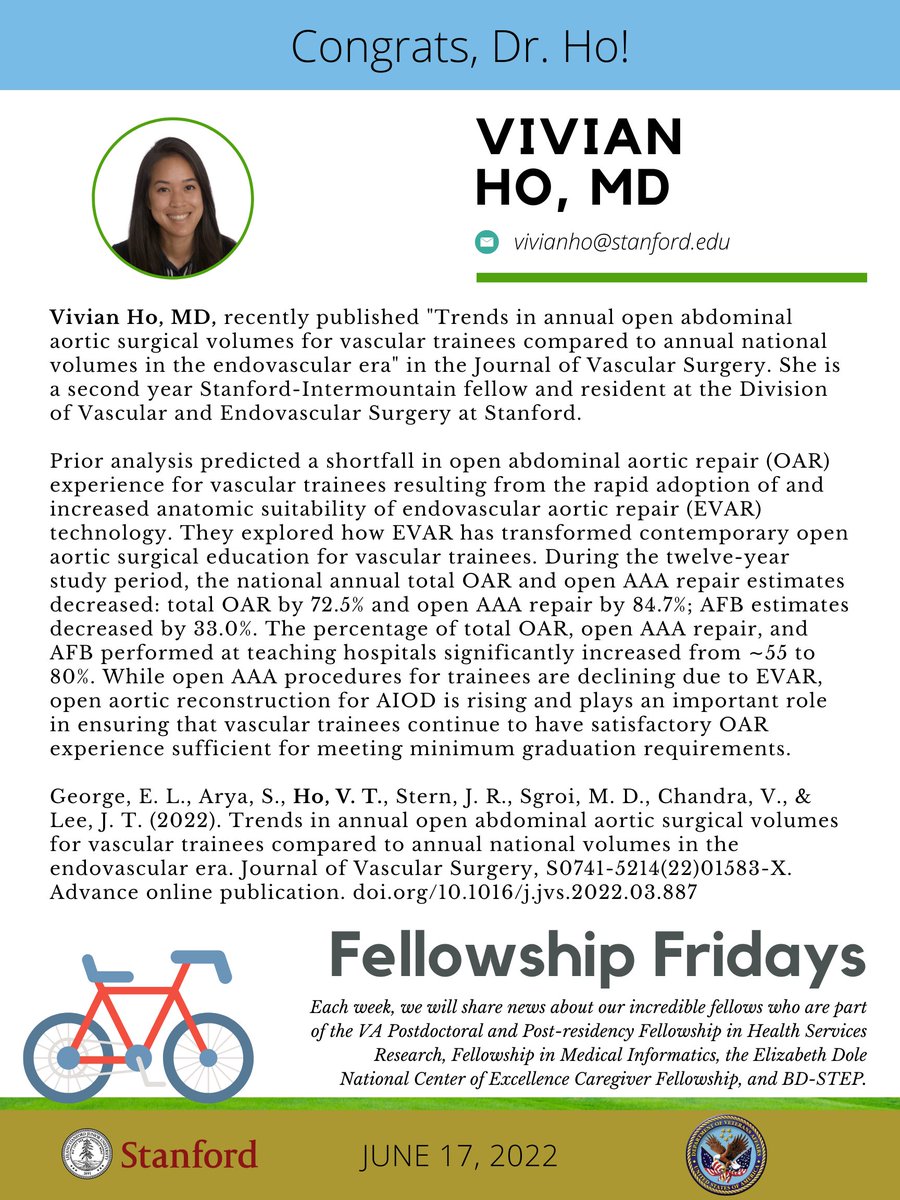 Congrats, Dr. Vivian Ho! <a href="/elgeorge_vascmd/">Elizabeth George, MD MSc</a> @ShipraAryaMD <a href="/JVascSurg/">Journal of Vascular Surgery</a> <a href="/StanfordVasc/">Stanford Vascular</a> <a href="/StanfordHP/">StanfordHealthPolicy</a> <a href="/Intermountain/">Intermountain Health</a>