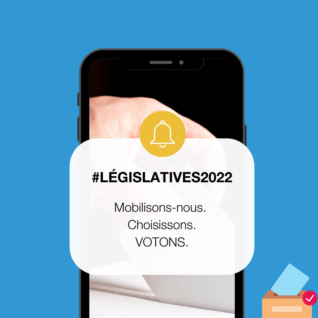 JCE_France's tweet photo. 🗳️ C’est le moment d’exprimer par le vote les changements positifs que vous souhaitez voir sur votre territoire ! 
Plus que 48h avant de faire entendre votre voix en votant au 2nd des #législatives2022 le dimanche 19 juin. 
Mobilisons-nous. Choisissons. Votons. 
#elections2022 https://t.co/m1a0GuFp49