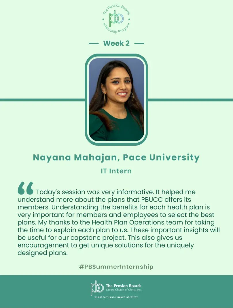 PensionBoards's tweet photo. At #PBUCC our interns are into Week 2 of their #summerintenship program. Look at what our IT Intern, Nayana Mahajan has to say about the Weekly Leadership Roundtable session. 
#PBSummerInternship #JOINUS https://t.co/ZFOe5Hl9zu