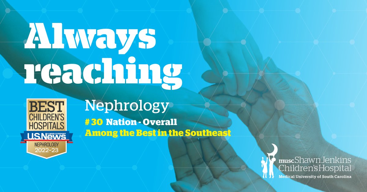 MUSCkids's tweet image. Congratulations to our Nephrology team on ranking #30 in the nation in U.S. News &amp;amp; World Report’s Best Children’s Hospitals 2022-23 survey. This program also ranked #3 in the very competitive Southeast region. Learn more ▶️ ow.ly/EwZM50Jyq2N
#ImWhatsPossible #AlwaysReaching