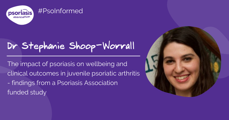 PsoriasisUK's tweet photo. Now, @sshoopworrall presents on the impact of #psoriasis on wellbeing and clinical outcomes in juvenile #psoriaticarthritis - findings from a @PsoriasisUK-funded study.

Find out more about Dr Shoop-Worrall here ➡️ https://t.co/teNowFI3lr

#PsoInformed https://t.co/uWtJILGaam