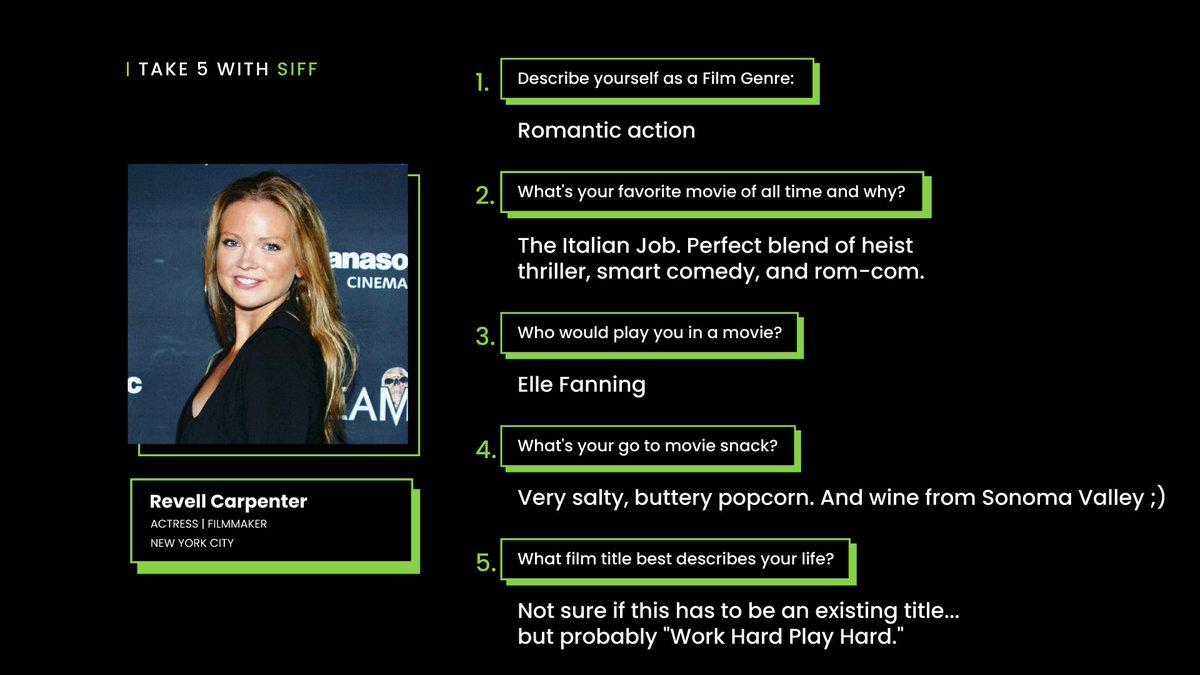 SonomaFilmFest's tweet photo. Get to know NYC actress Revell Carpenter and her favorite movie watching beverage--we bet you can guess in today's Take 5 With SIFF. https://t.co/0iKUrLtTc5