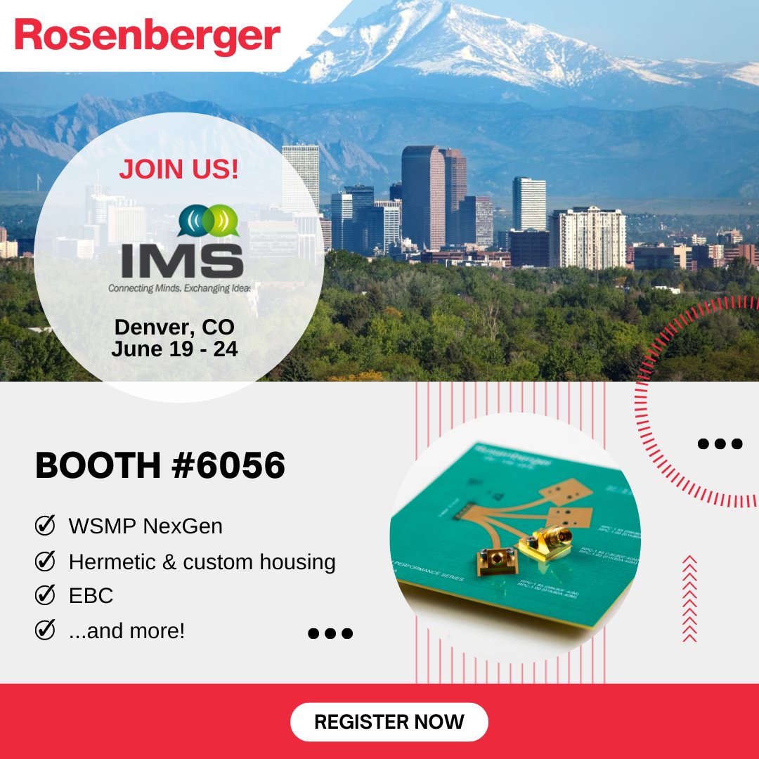 Rosenberger_NA's tweet image. Visit Rosenberger next week at Booth 6056 at the @MTT_IMS trade show in Denver, CO, June 19-24. Join us as we showcase our latest interconnect solutions for military, aerospace applications and more. 

Learn more here:  ow.ly/MOe850Jxnq4

#Rosenberger #PCBApplications