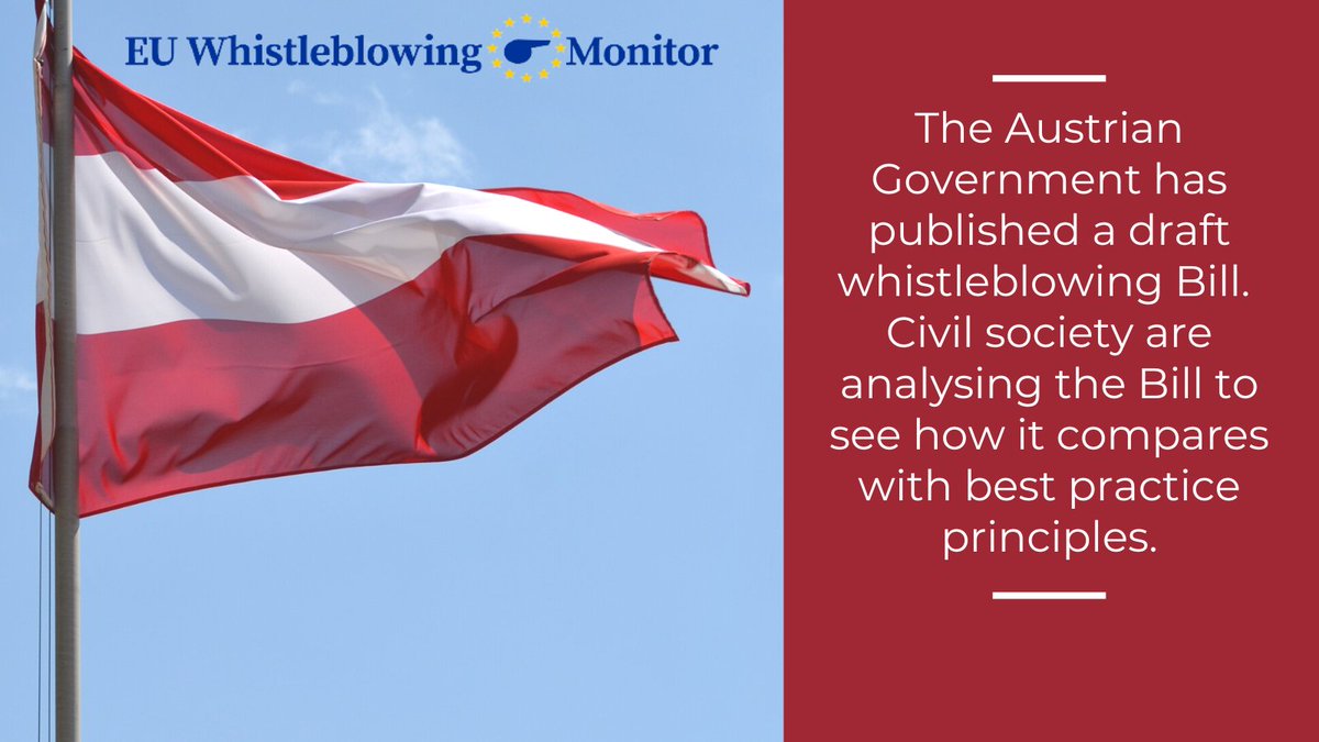 whistleblowing's tweet photo. 🚨🇪🇺EU Whistleblowing Monitor Update🇪🇺🚨

Austria🇦🇹: New draft #whistleblowing law issued in Austria, consultation underway

Read full update on the #EUWhistleblowingMonitor ➡https://t.co/G0AXfJ6Q3t https://t.co/UChUdarcOl