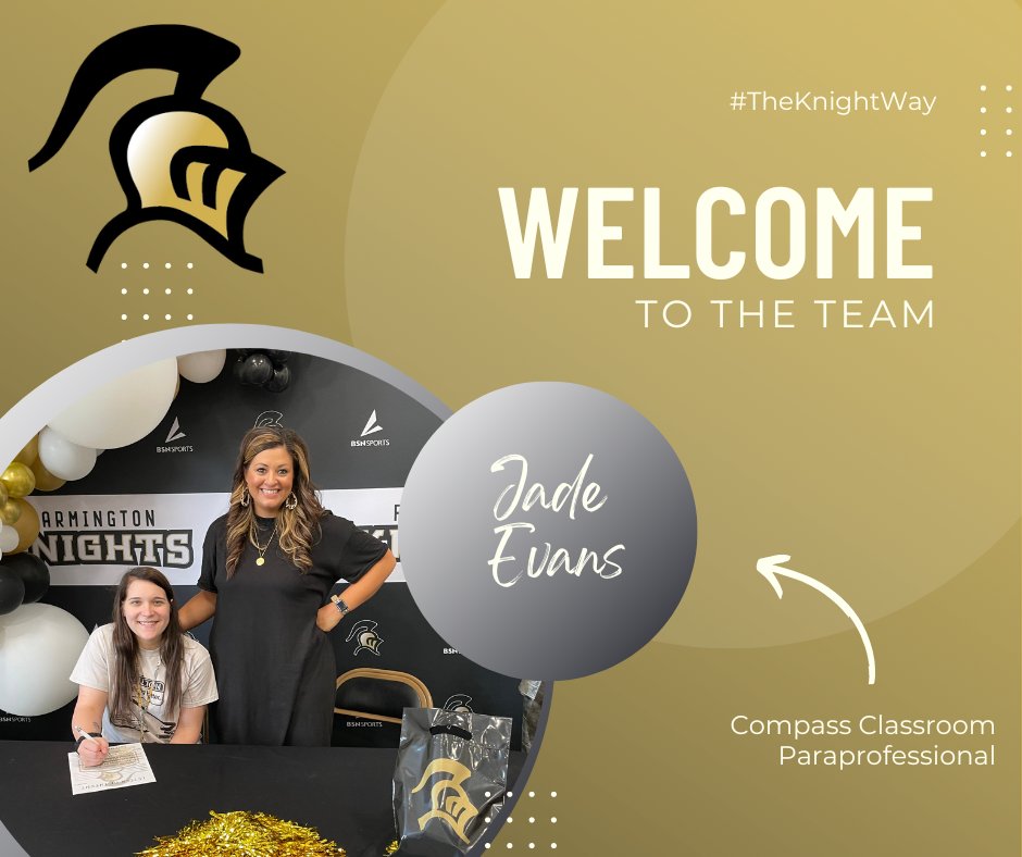 KnightsR7's tweet photo. The FSD is proud to announce the signing of our new staff members!  Please help us welcome Ms. Jade Evans who will be joining the FSD team as a Compass Classroom Paraprofessional. #TheKnightWay https://t.co/tQg57pHXyU