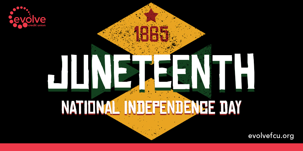 evolveFCU's tweet photo. In observance of Juneteenth National Independence Day, evolve Federal Credit Union will be close on Monday, June 20th, 2022. 

While we are closed, you can still make withdrawals, deposits, transfers, check balances and more utilizing our electronic services. https://t.co/DxKxTGHsQU