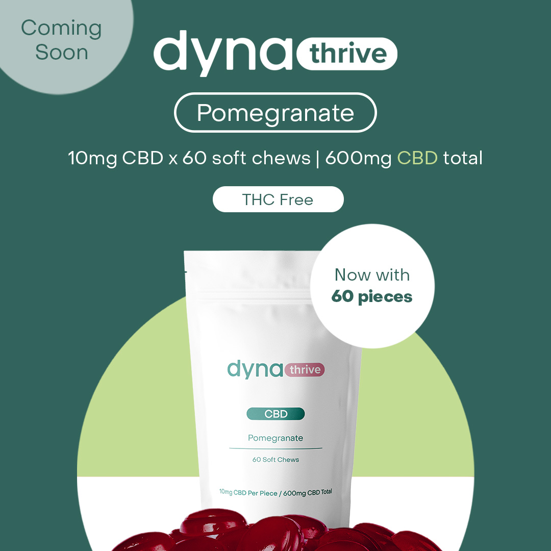 DynaWellnessCBD's tweet photo. You asked, we listened! DynaThrive Pom is now available in a 60 pc format! Each pack contains 60 soft chews with 10mg CBD per piece! Available in AB and ON next month. #TakeCare #DynaWellness #600mg #10mg https://t.co/gAmcTnh8t6